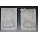 A pair of 20th century cast plaster panels depicting classical figures, by Chris Church, Norfolk,