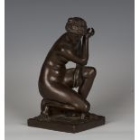 A 19th century brown patinated cast bronze model of the Hellenistic figure of The Crouching Venus,