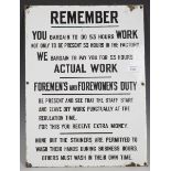 A Foreman's and Foreworker's enamel sign, 48cm x 35cm.Buyer’s Premium 29.4% (including VAT @ 20%) of