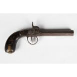 An early 19th century percussion pistol with octagonal turn-off barrel, barrel length 10.5cm,