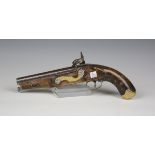 An early 19th century percussion pistol, barrel length 22.5cm, full-stocked with brass furniture (