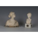 An early 20th century Continental carved alabaster head and shoulders portrait bust of a young lady,