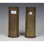 A pair of First World War period brass shell cases, each with impressed date to base '1917' and '