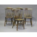 A set of four 19th century beech and elm kitchen chairs, height 90cm, width 45cm.Buyer’s Premium