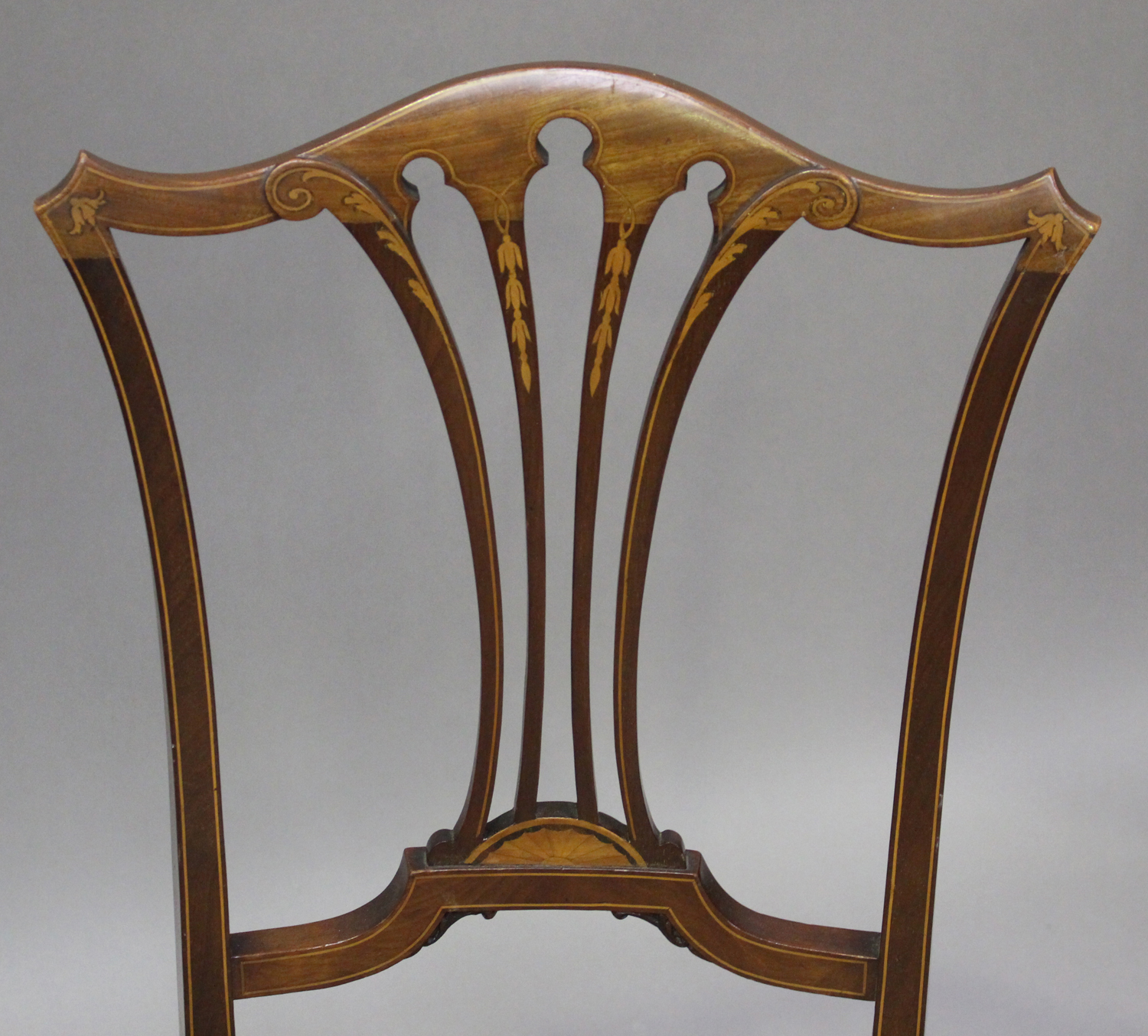 A pair of Edwardian mahogany and boxwood line inlaid bedroom chairs by Maple & Co, height 89cm, - Image 7 of 10