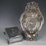 An Art Nouveau cast metal musical cigarette box, the interior fitted with a Swiss cylinder movement,