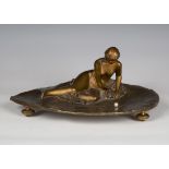Arthur Gangand - an Art Nouveau patinated cast bronze figural dish, finely modelled with a maiden