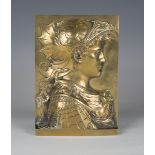 A late 19th century French cast bronze relief plaque, finely modelled with a profile portrait of a