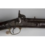 A Victorian constabulary percussion carbine with sighted barrel, barrel length 53cm, the lockplate