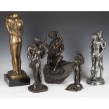 Klein - a modern limited edition cast spelter figure group of an embracing nude couple, height 52cm,