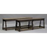A pair of 19th century oak joint benches, on turned and block legs united by stretchers, height