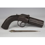 A mid-19th century percussion pepperbox pistol by J. Wilbraham, 280 Strand, London, with six-shot