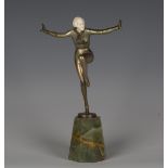 Josef Lorenzl - an Art Deco silvered and gilt patinated cast bronze figure of a dancing lady,