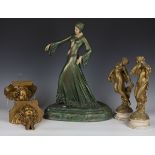 A pair of 20th century cast plaster and gilt painted figures, 'Morning Dew' and 'Evening Dew',