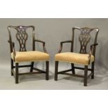 A set of six early 20th century George III style mahogany pierced splat back dining chairs, height