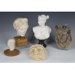 A 20th century Continental carved white marble head and shoulders portrait bust of a maiden,