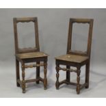 A pair of late 17th/18th century French oak children's chairs, the open backs and solid seats on