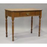 A late Victorian oak side table, fitted with a single drawer, on turned legs, height 76cm, width