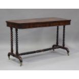 An early Victorian rosewood centre table, raised on barley twist supports, height 71cm, length