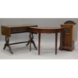 A George III mahogany demi-lune console table, height 71cm, width 101cm, depth 46cm, together with a