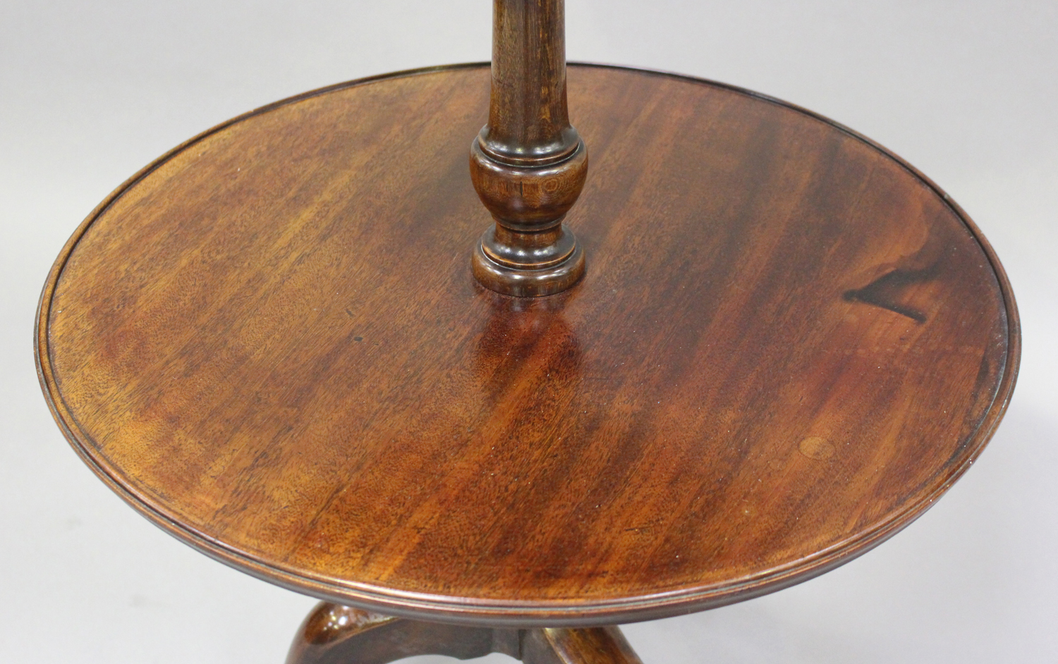 A George III and later mahogany circular two-tier dumb waiter, on tripod cabriole legs, height 81cm, - Image 3 of 3