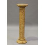 A 20th century pink marble pedestal, the square top above a turned column, on a stepped base, height