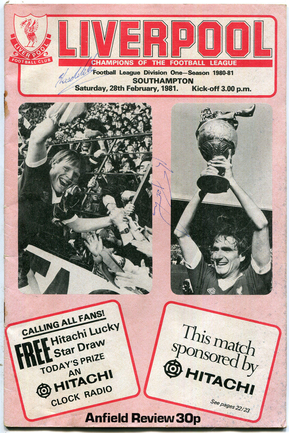 AUTOGRAPHS. An Aer Lingus menu for the European Champion Clubs Cup Quarter Final 1st leg Glasgow - Image 2 of 4