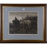 Margaret Kemp-Welch, after Lucy Kemp-Welch - A Ploughing Team of Horses in a Landscape, etching,