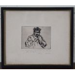 Milein Cosman - Portrait of a Musician playing a Woodwind Instrument, 20th century etching,