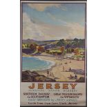 Leonard Richmond - 'Jersey Sunshine Sands Scenery' (Railway Travel Poster), lithograph, printed by