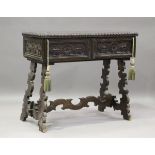 A 19th century Continental stained walnut writing desk, the hinged top and fall front enclosing