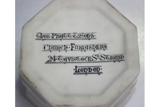 Six Parian travelling fonts, including a pair of octagonal form with moulded Gothic roundels by - Image 5 of 6