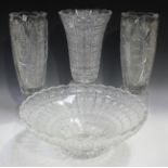 Four pieces of American brilliant cut glassware, comprising a bowl centrepiece, diameter 40cm, a