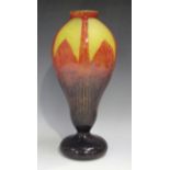 A Schneider Le Verre Français series cameo glass vase, circa 1918-32, the yellow body overlaid in