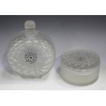 A Lalique frosted glass Dahlia pattern circular powder box and cover, post-1945, diameter 11.5cm,