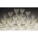 A set of six William Yeoward wine glasses, each engraved with fruiting vines, height 13cm, a set