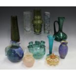 A small group of art glass, including a Riihimaki green Tulppaani design vase, designed by Tamara
