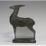 A Lalique pewter coloured frosted glass antelope, pre-1945, etched 'R. Lalique France' to base,