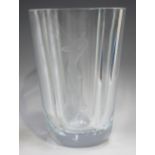 An Orrefors clear glass vase, 20th century, designed by Edvin Öhrstrüm, one side etched with a