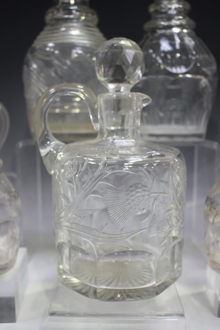 A group of 19th century and later glassware, including a whisky jug, decorated with thistles, height - Image 2 of 2