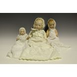 Two Armand Marseille bisque head Dream Baby dolls with painted features, sleeping eyes and bent limb