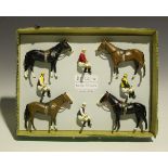 Four repainted Britains Racing Colours of Famous Owners racehorses and jockeys, unidentified,
