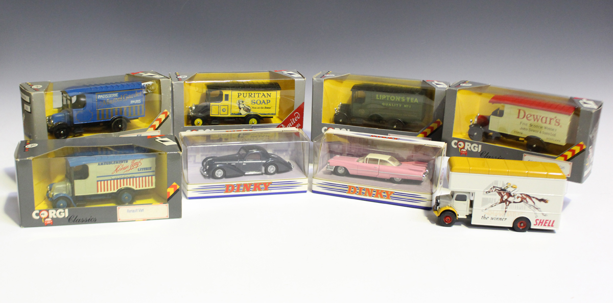 Ten Corgi commercial vehicles, including a No. 845 1929 Thornycroft van 'Duckham's Oils' and a - Image 4 of 7