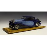 A Pocher 1/8th scale kit-built model of a 1932 Bugatti Coupé De Ville, finished in duo blue, with