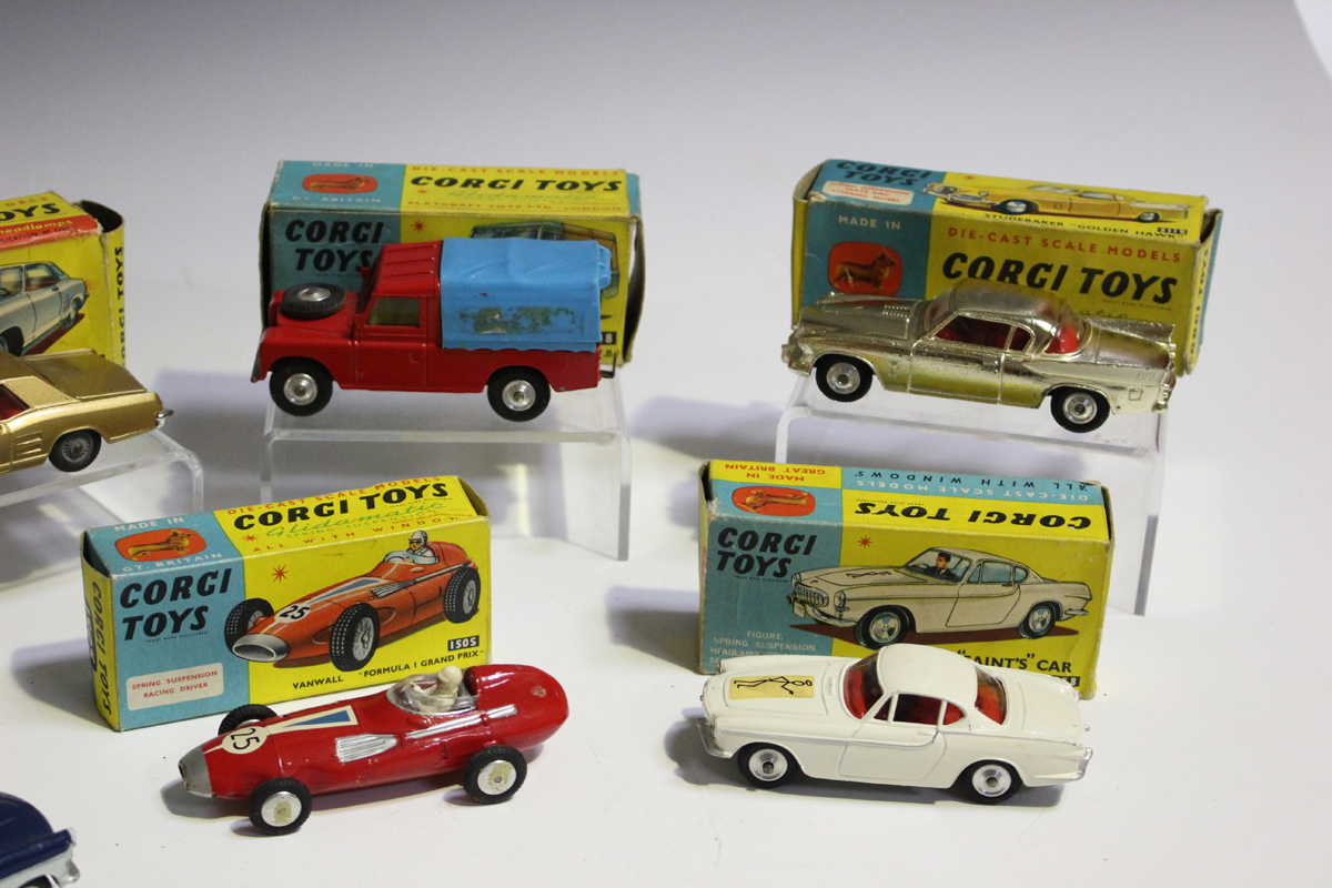 Ten Corgi Toys cars, comprising a No. 258 The Saint's car Volvo P180C, a No. 424 Ford Zephyr estate, - Image 5 of 6