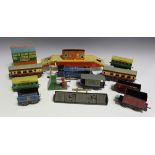 A collection of Chad Valley gauge O railway items, including a clockwork locomotive 10138 and