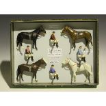 Four repainted Britains Racing Colours of Famous Owners racehorses and jockeys, comprising H.M.