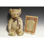 A Merrythought mohair Livingstone One of a Kind teddy bear, height 51cm, with signed certificate.