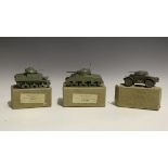 Three Haigh & Sons Ltd, Southall, painted wooden recognition model army vehicles, comprising