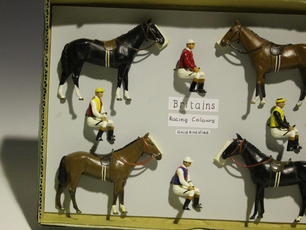 Four repainted Britains Racing Colours of Famous Owners racehorses and jockeys, unidentified, - Image 3 of 3